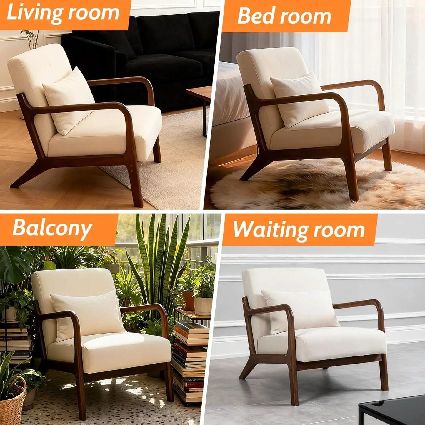 White Linen Upholstered Armchair With Premium Wood from PriceLows™