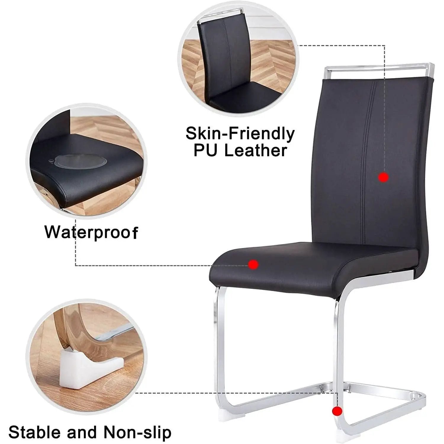 Black Dining Chairs 4 Pack With Faux Leather Seats from PriceLows™