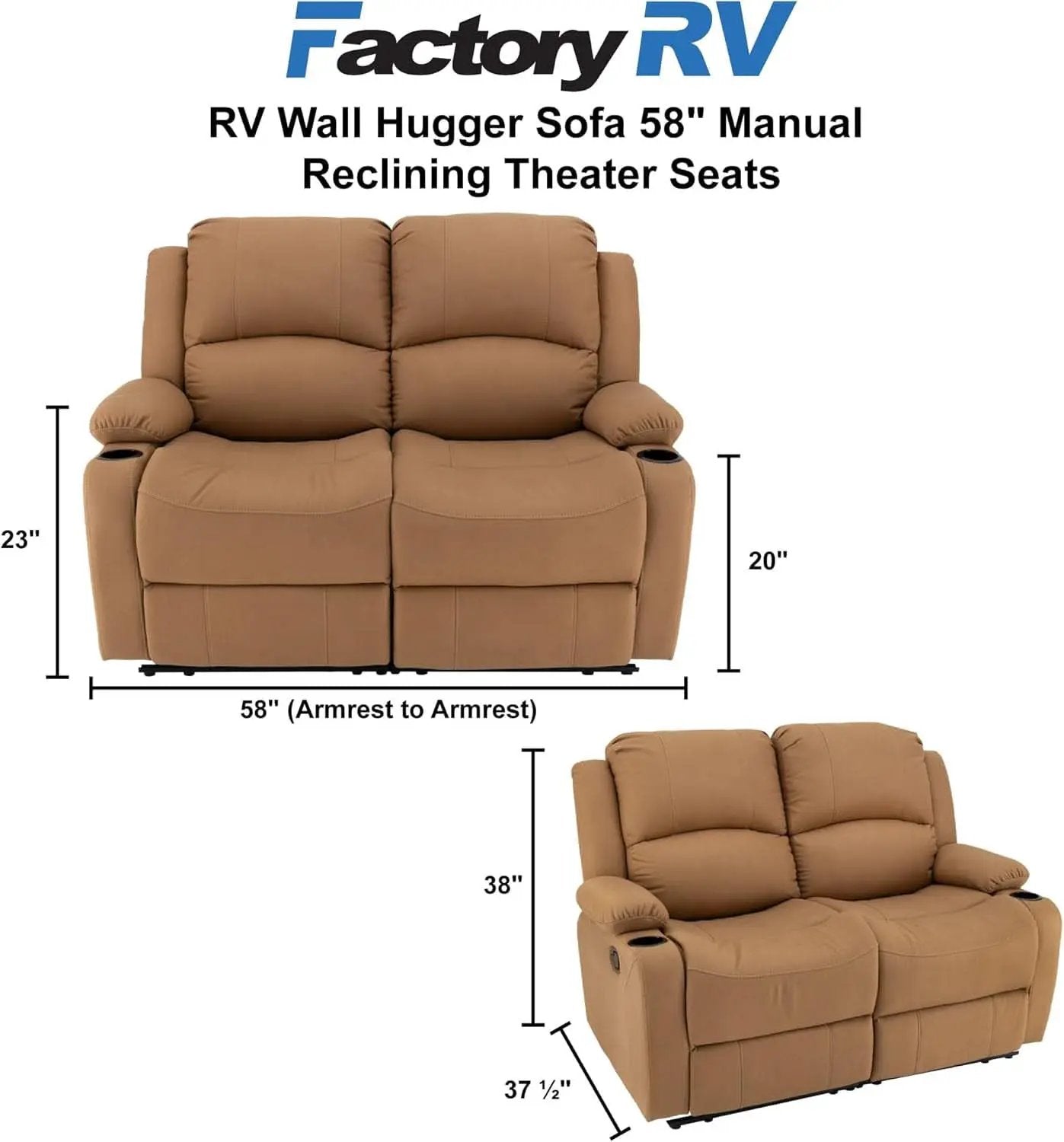 58 Inch Wall Hugger RV Theater Recliner Sofa Sand Double from PriceLows™