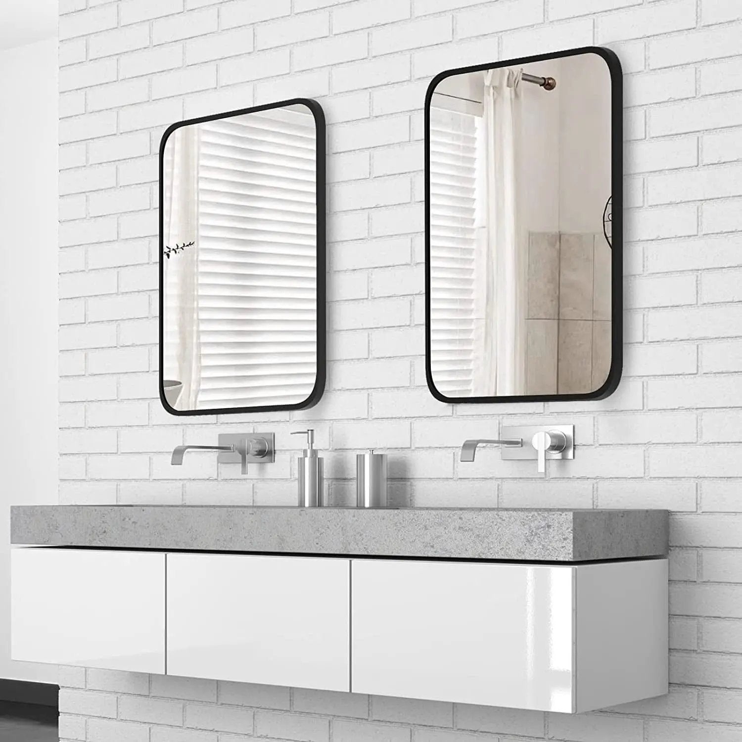 Black Metal Framed Bathroom Wall Mirror With Thin Frame from PriceLows™