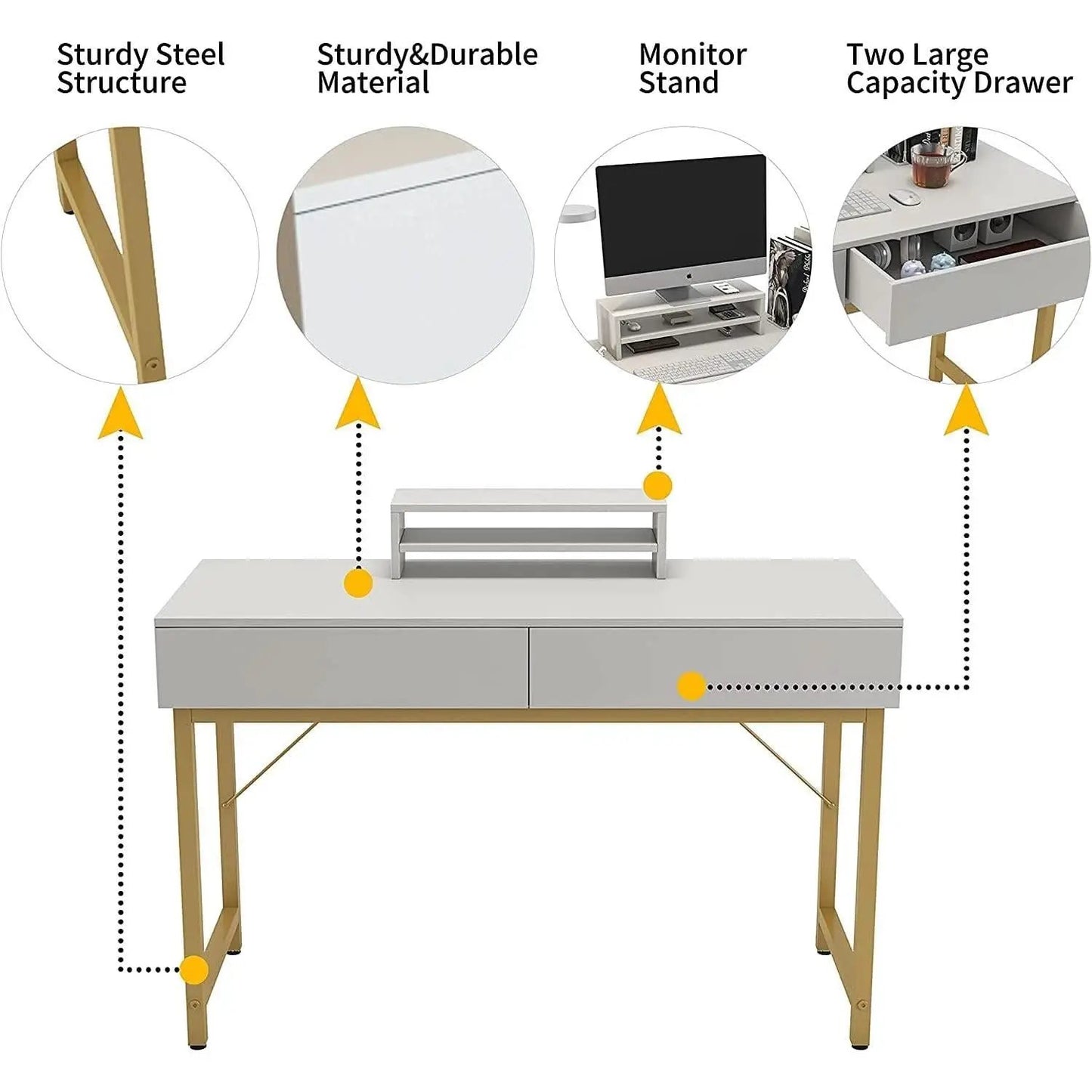 White Home Office Desk With Drawer And Monitor Stand from PriceLows™