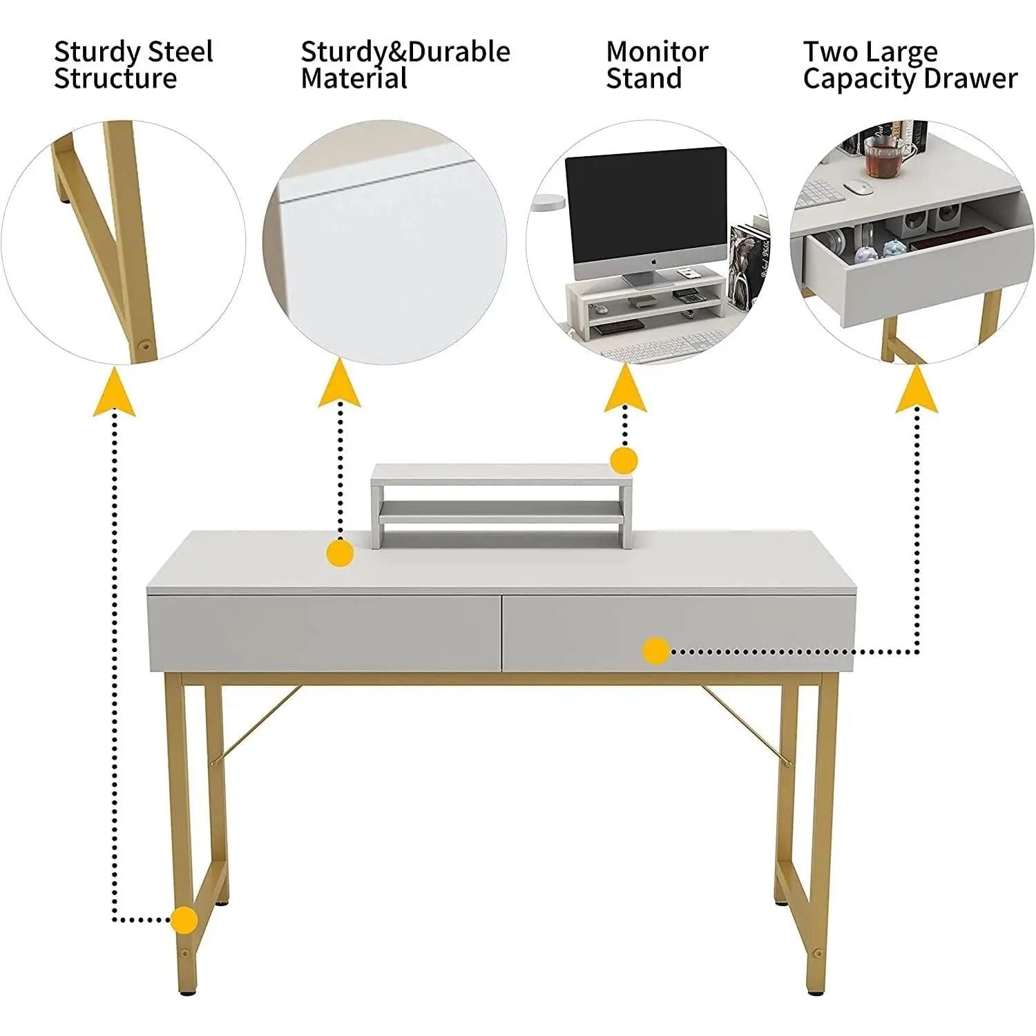 White Home Office Desk With Drawer And Monitor Stand from PriceLows™