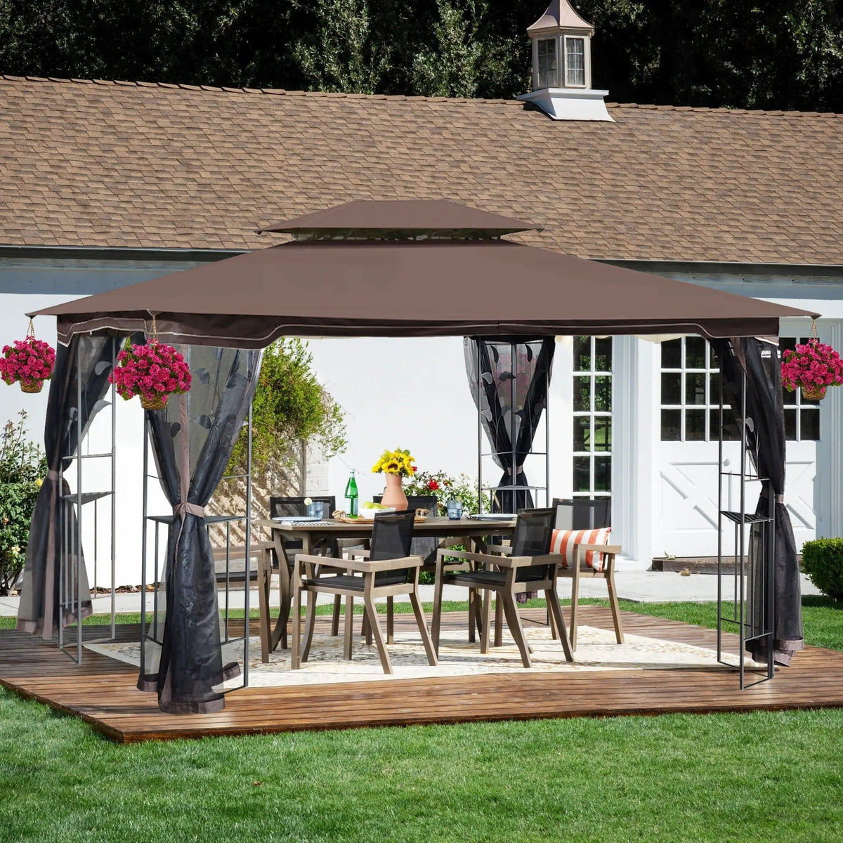 Patio Gazebo Tent With Ventilated Double Roof And Mosquito Net For Backyard Or | 2 Pieces | Steel & Iron | Outdoor Living