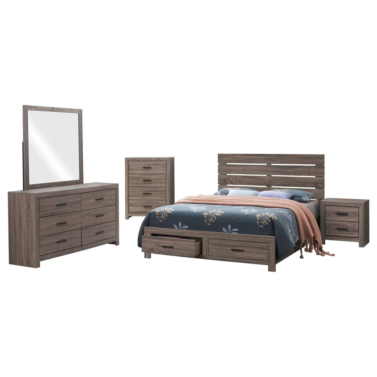 Brantford 5-piece Queen Bedroom Set Barrel (Style 2) | 5-Piece Set | Engineered Wood & Veneer | Oak