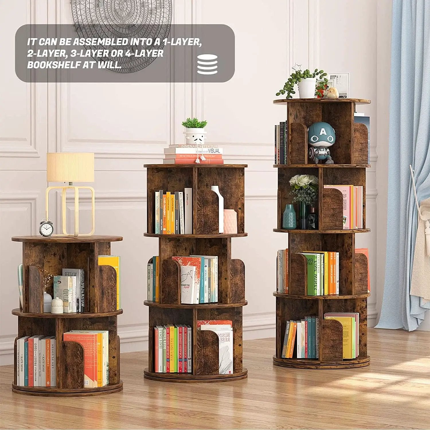 Rotating Corner Bookshelf 360 Degree 4 Tier Space Saving from PriceLows™
