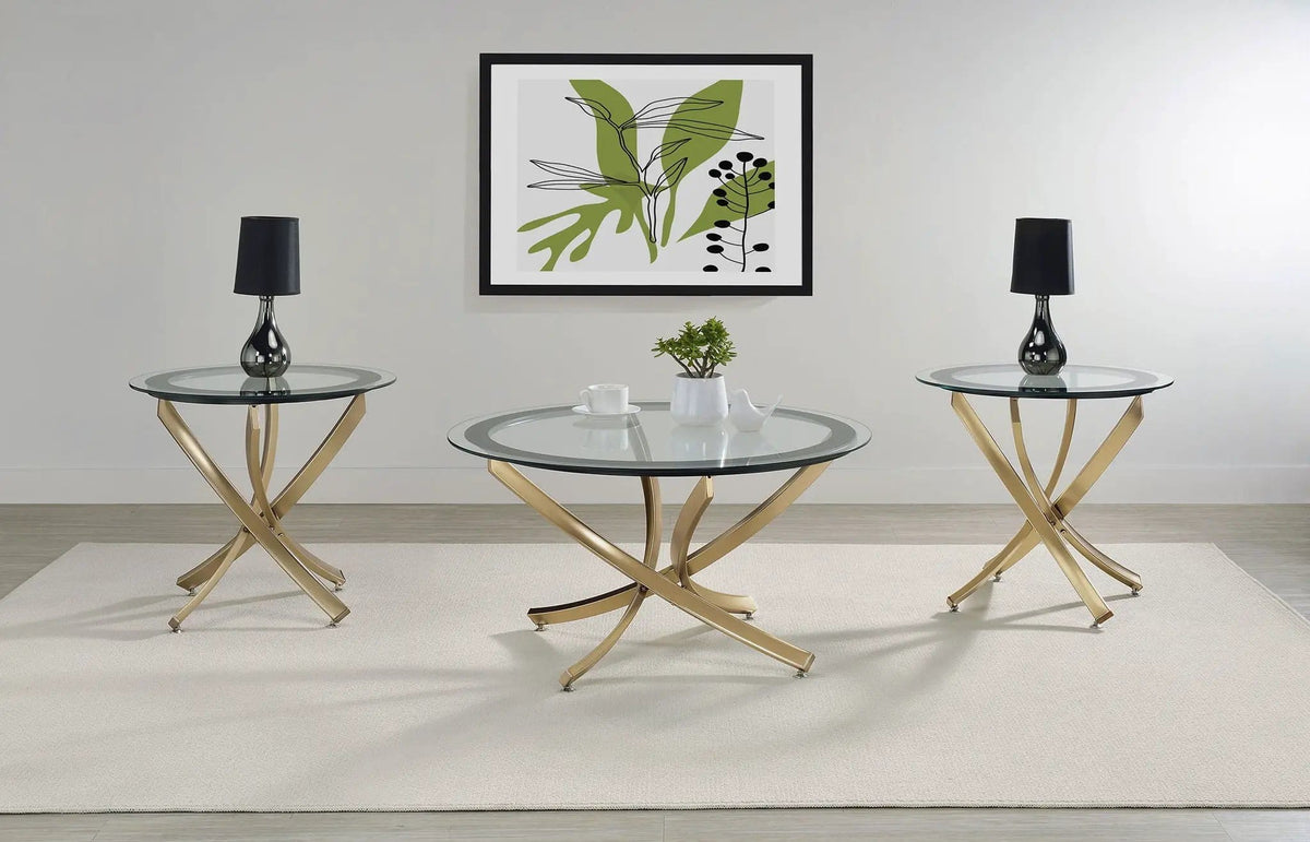 Brooke Round Glass Top Side End Table Metal Base | 23.5 x 23.5 x 22 in | Tempered Glass & Metal | Brass