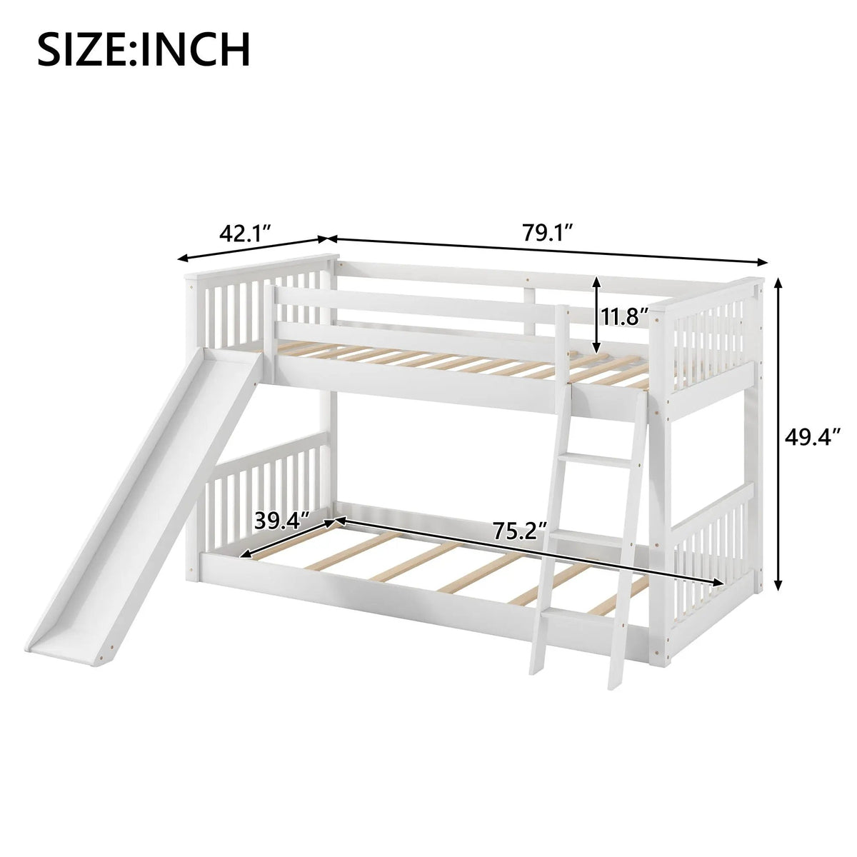 Bunk Bed | Convertible Slide And Ladder | Solid Pine Wood | Easy Access Design