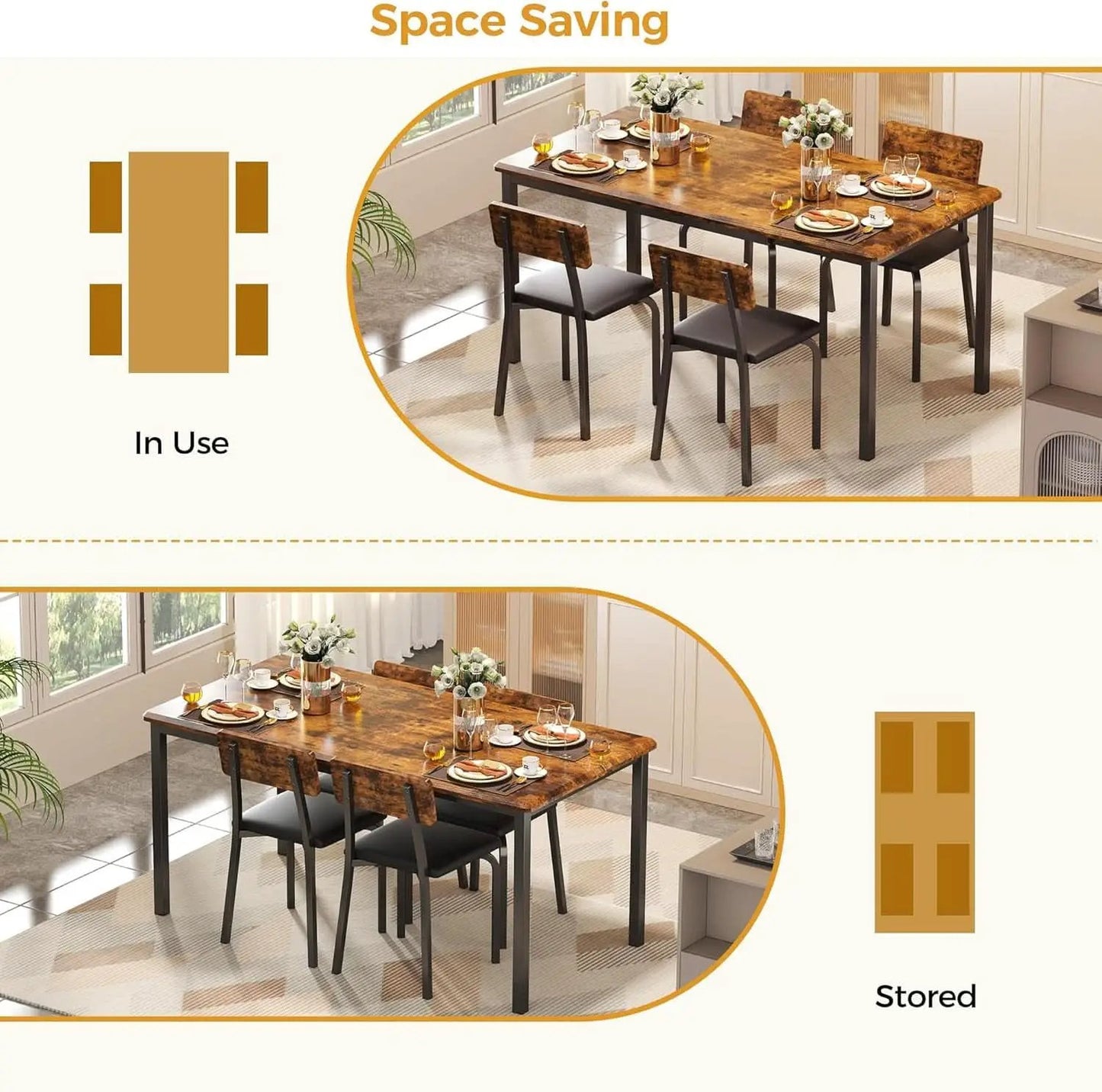 Sixty Three Inch Extendable Dining Table Set Rustic Brown from PriceLows™