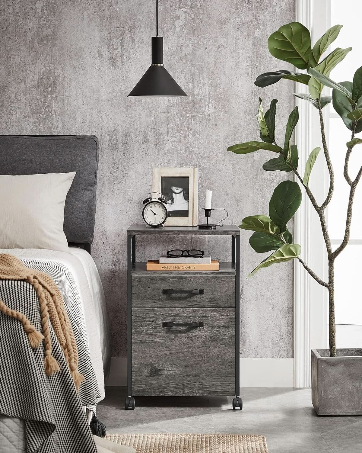 Mobile File Cabinet With Wheels 2 Drawers Open Shelf Charcoal Gray And Ink Black from PriceLows™
