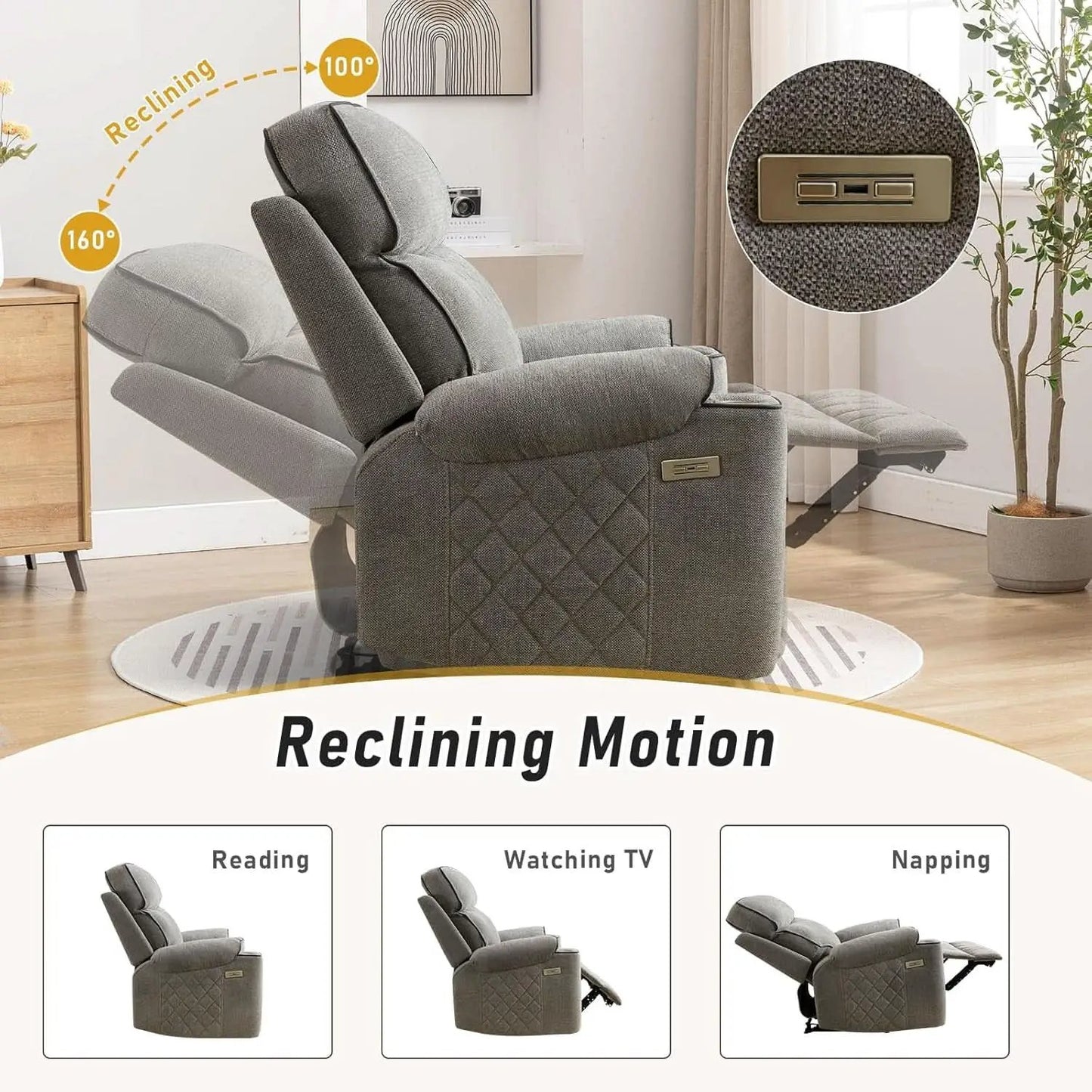 Electric Recliner Chair With USB Charging And Cup Holders from PriceLows™