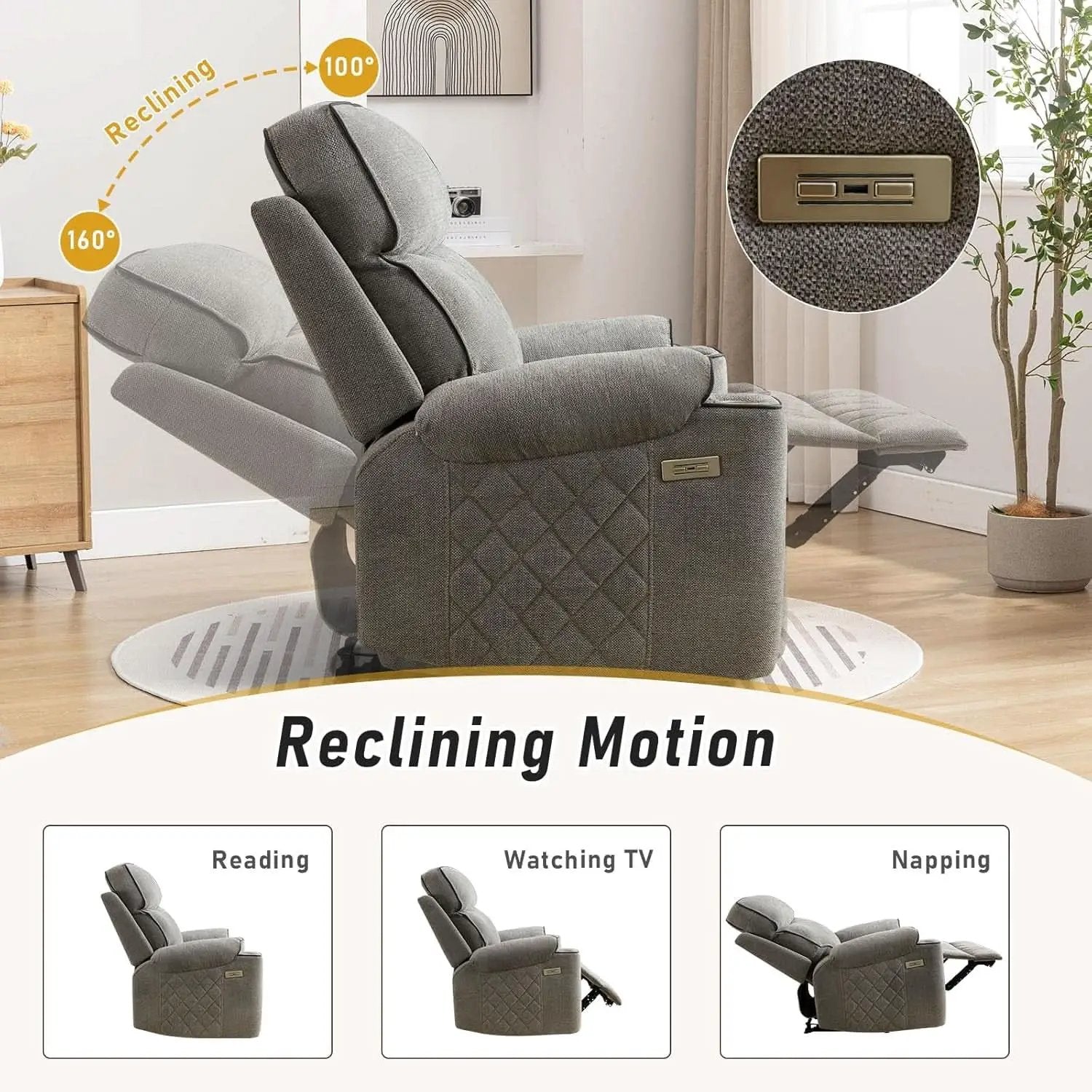 Electric Recliner Chair With USB Charging And Cup Holders from PriceLows™