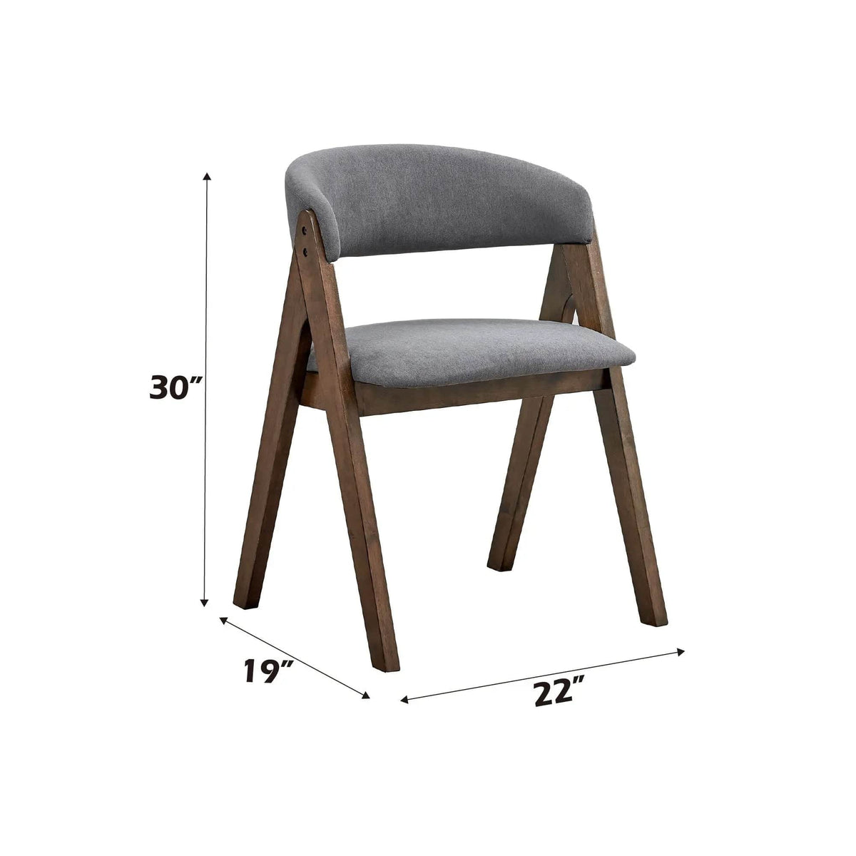Keiki Side Chair (Set of 2) | 19 x 22 x 30 in | Walnut & Fabric | Gray