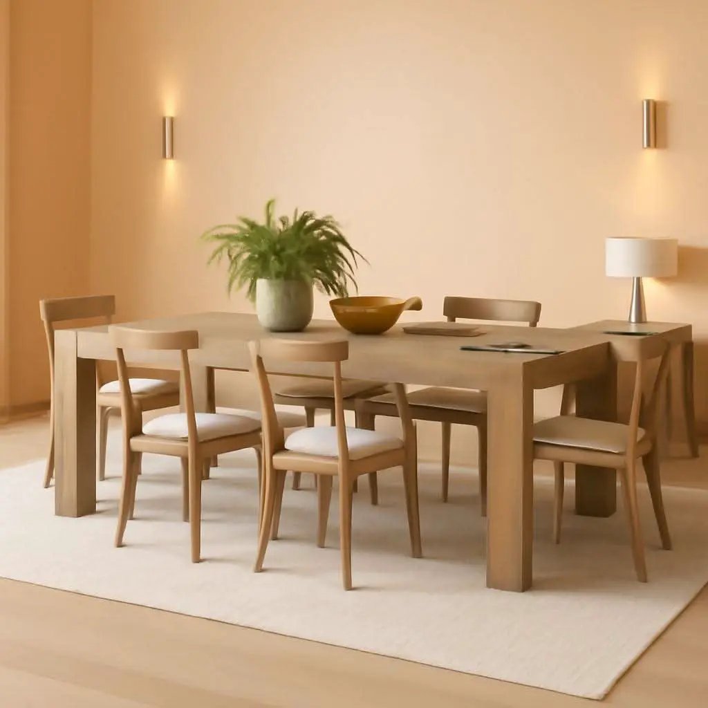 Oak 86 Inch Long Narrow Dining Table With Pedestal Base from PriceLows™