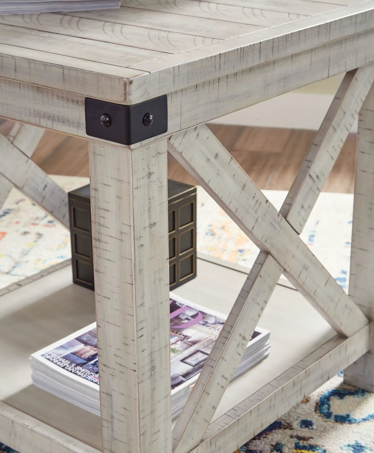 Carynhurst Rectangular End Table | Whitewash Finish | Pine Wood And Acacia Veneer | Distressed Look