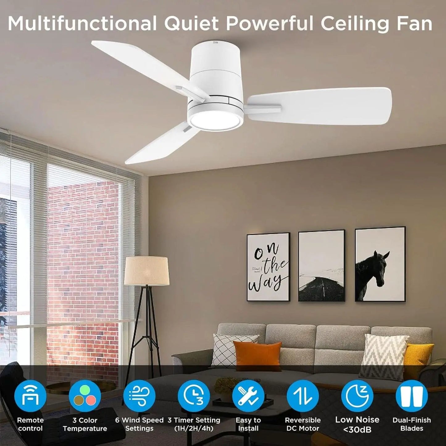 White 42 Inch Ceiling Fan With Lights Quiet DC Motor from PriceLows™