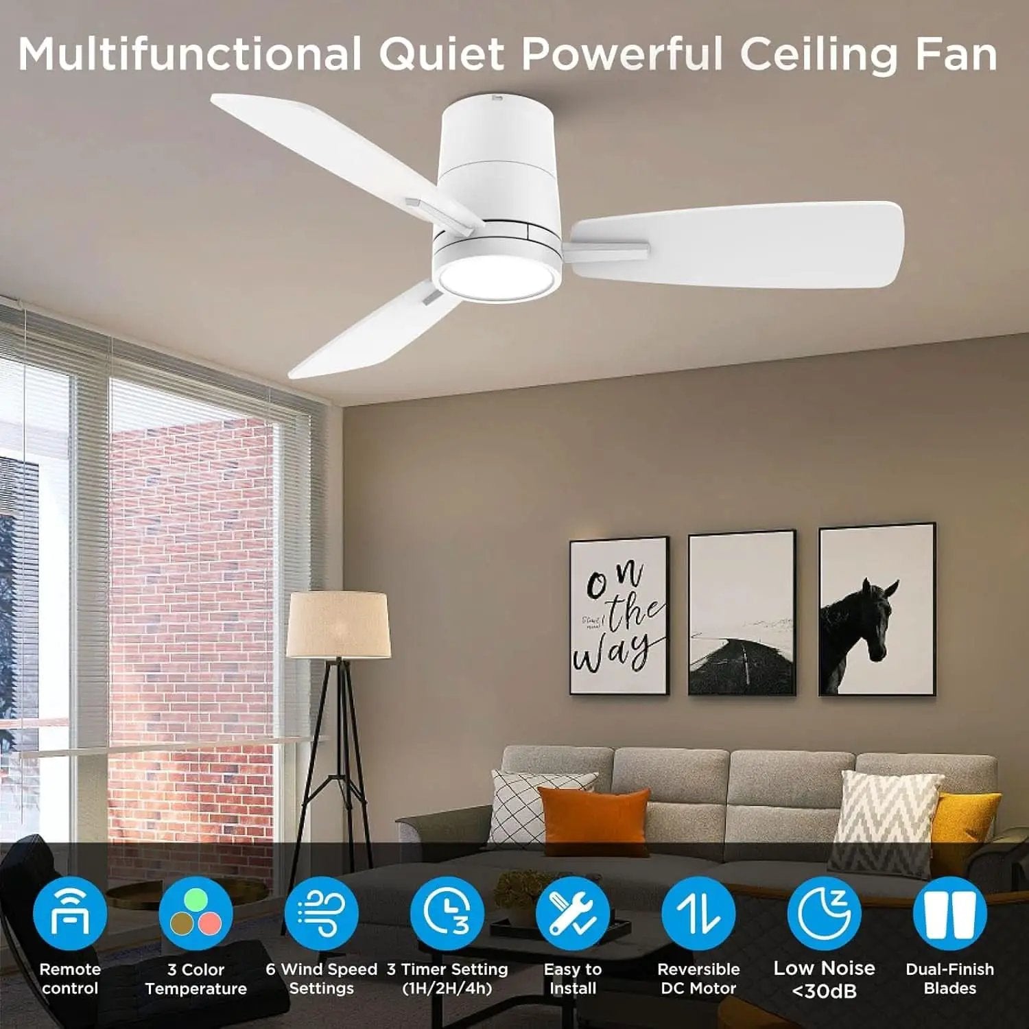 White 42 Inch Ceiling Fan With Lights Quiet DC Motor from PriceLows™