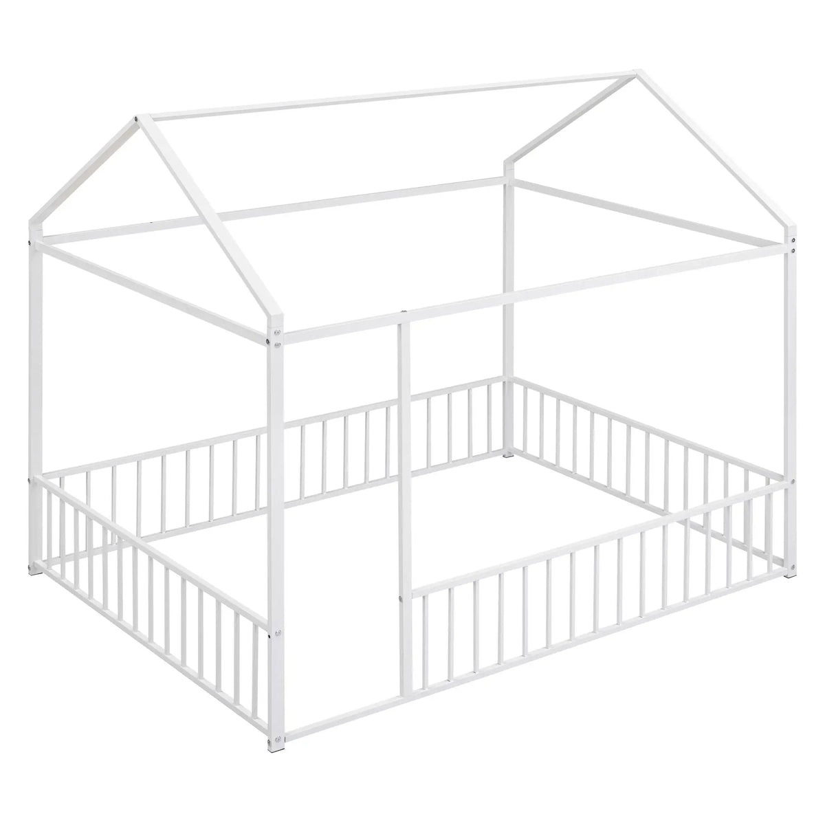 Kids Metal Bed Frame | Roof And Side Fence | Semi Enclosed Space | Three Colors
