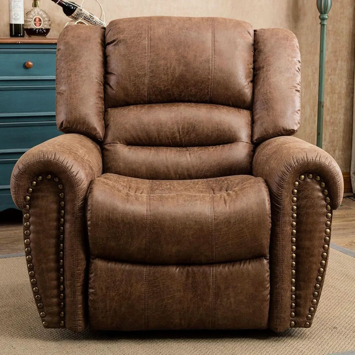 Leather Recliner Chairs Set 2 Nut Brown Manual Recliners from PriceLows™