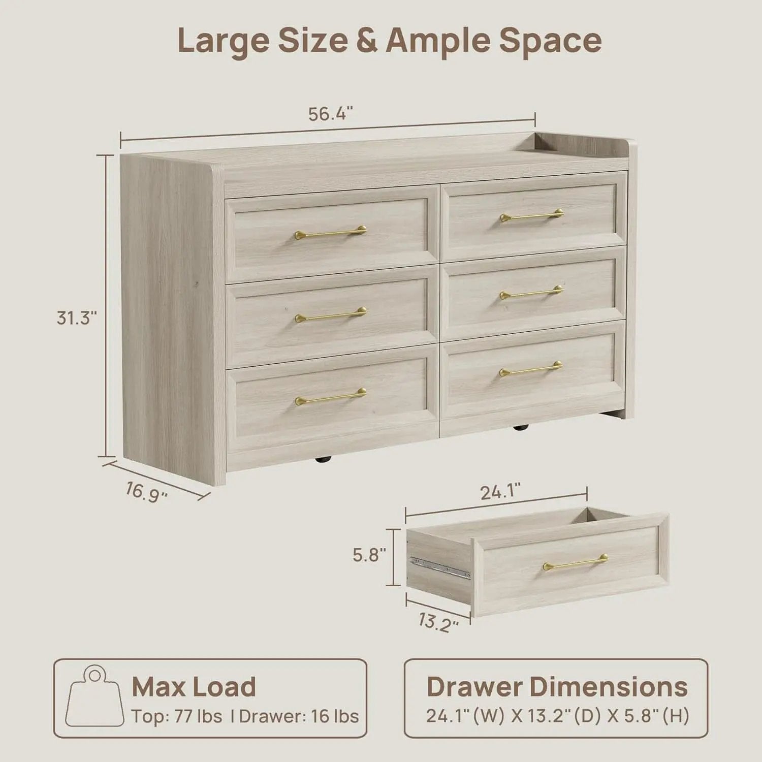 56InchExtraWideGreyOakDresser With LargeStorage Drawers from PriceLows™