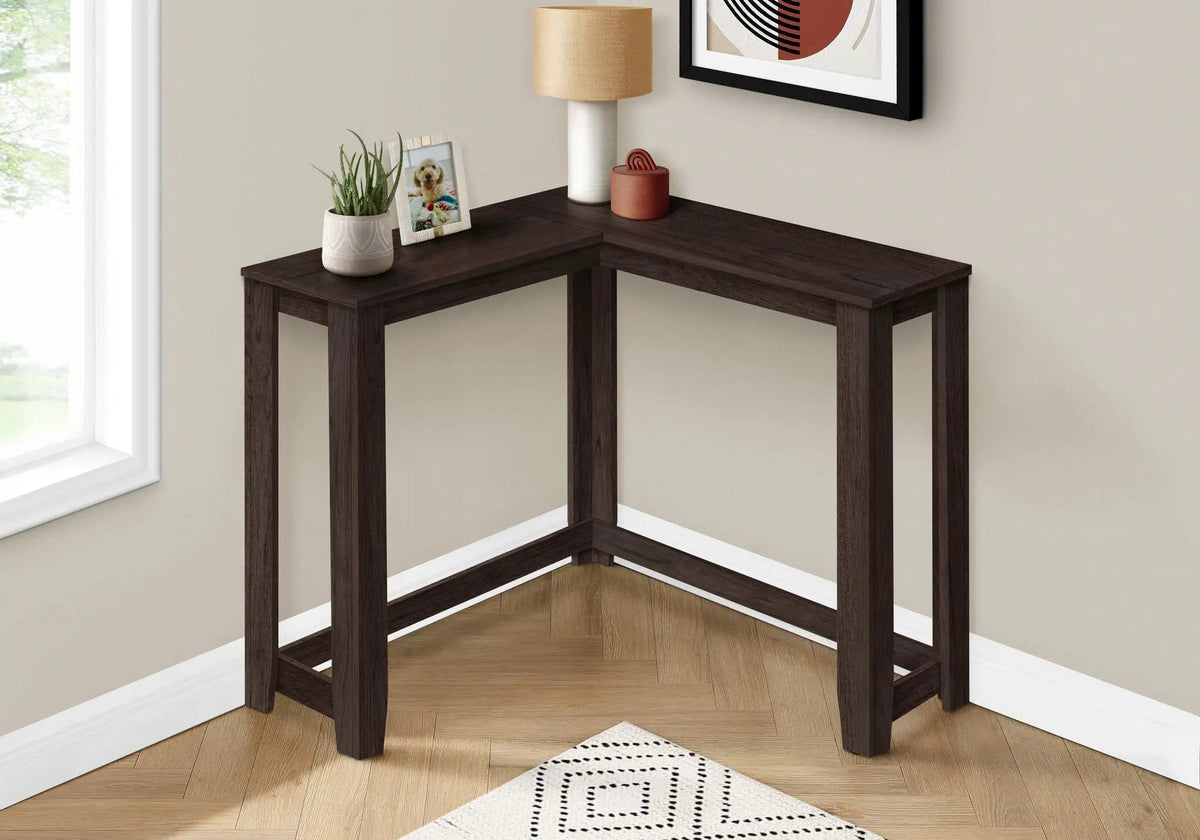Corner Console Table | Unique Corner Design | Two-Tier Panel Construction | Hallway Use