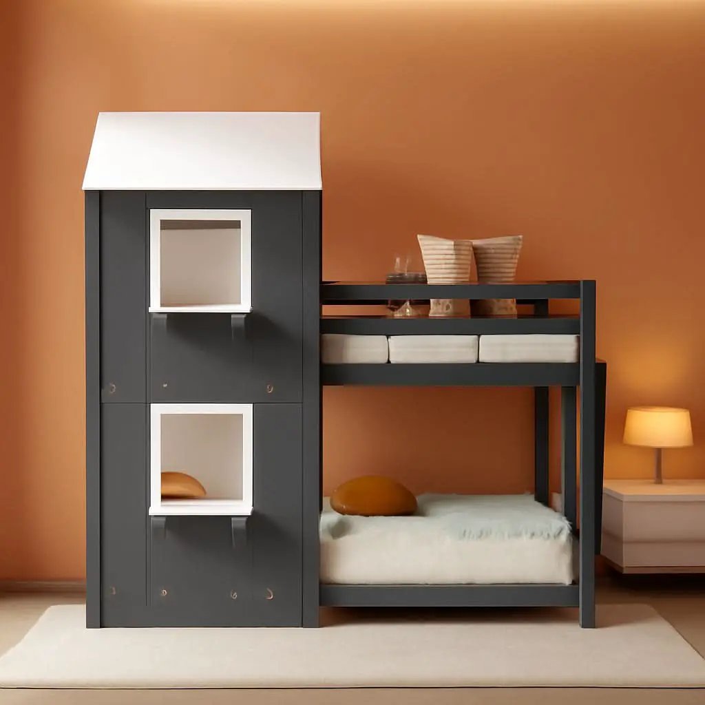 Twin Over Twin House Bunk Bed With Roof And Ladders Grey from PriceLows™
