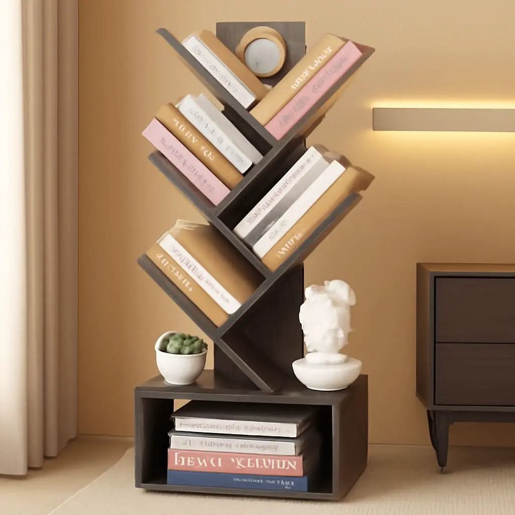 6 Tier Tree Bookshelf Bookcase With Drawer Grey Office from PriceLows™