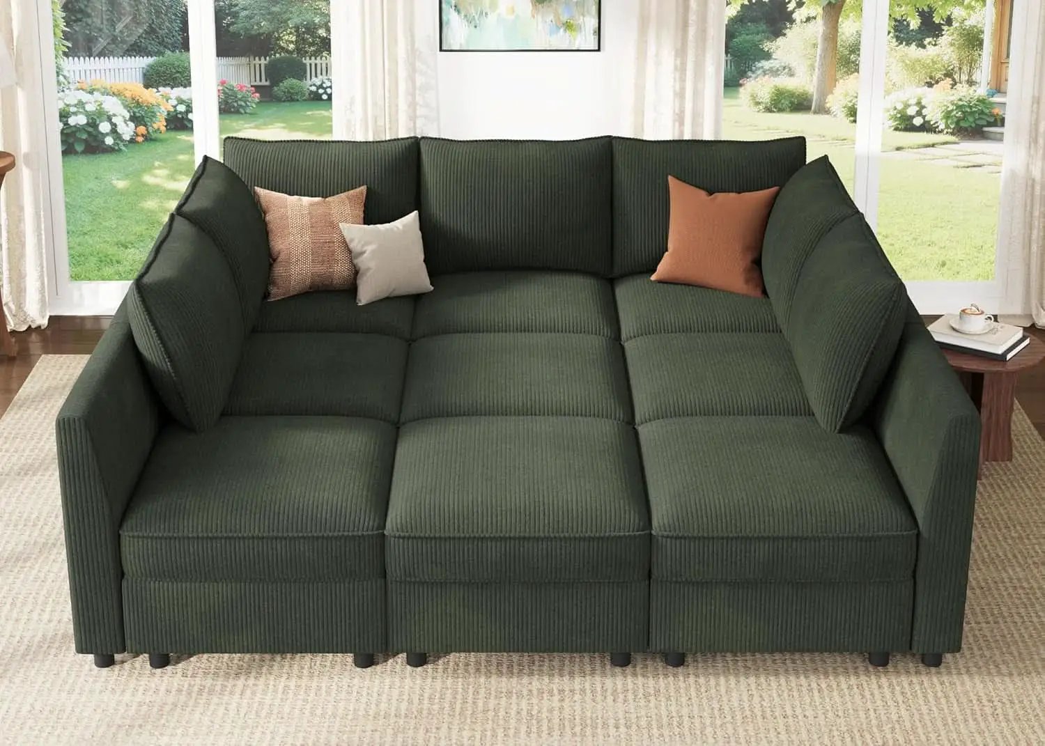 Emerald Green Modular Sleeper Sofa With Hidden Storage Compartment from PriceLows™