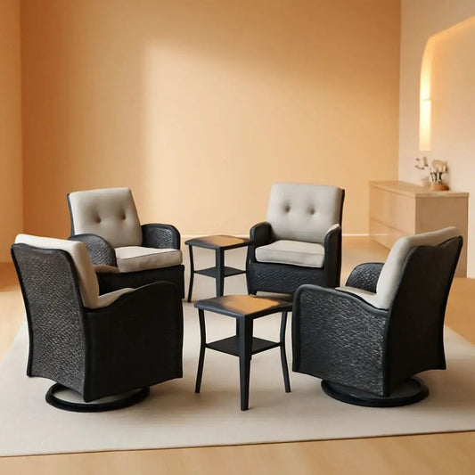 Outdoor Swivel Glider Rocker Chairs Set Of 4 Beige Cushions from PriceLows™