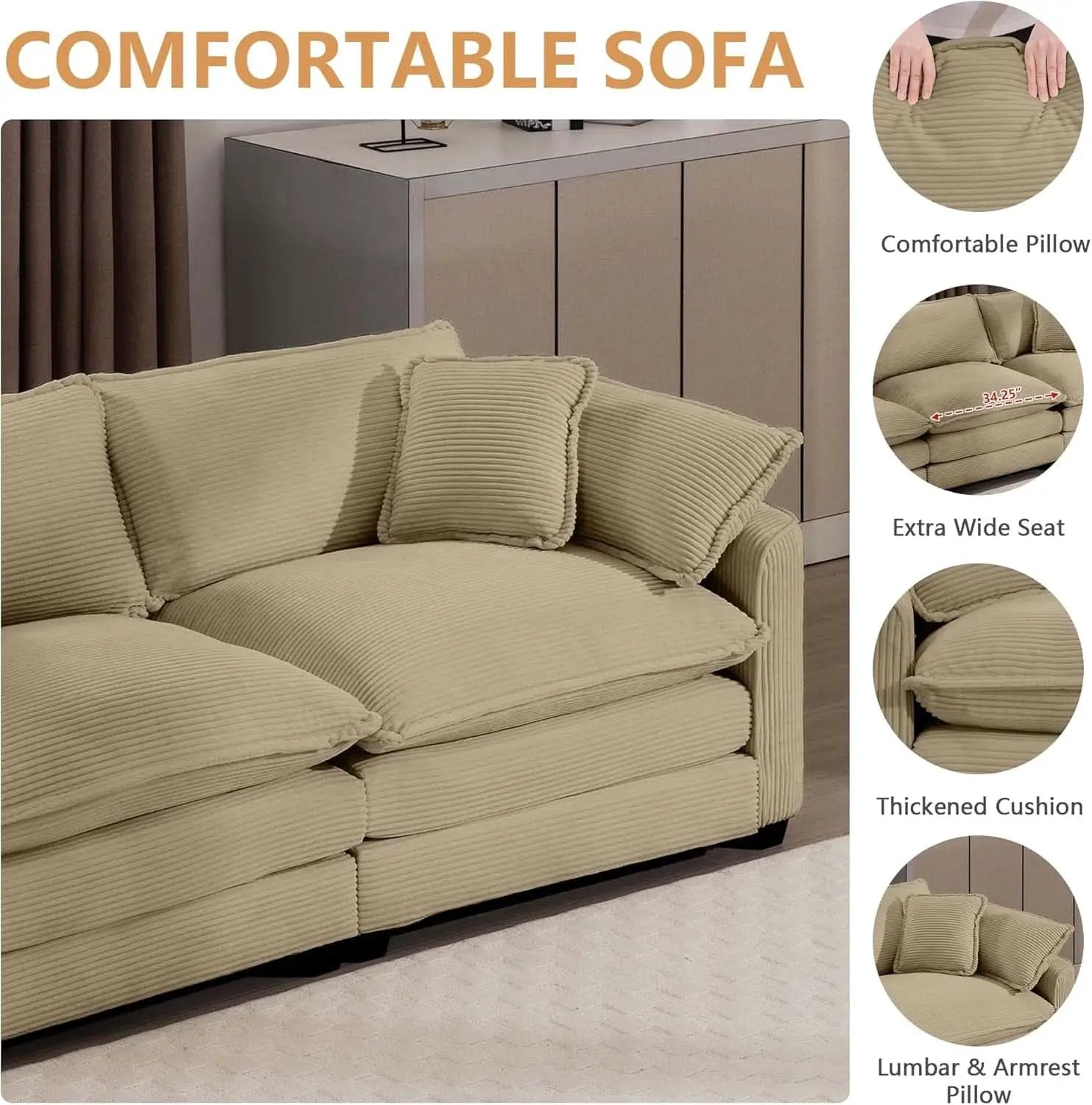 Oversized 2 Piece Sofa Set Camel 3 Seater And Loveseat from PriceLows™