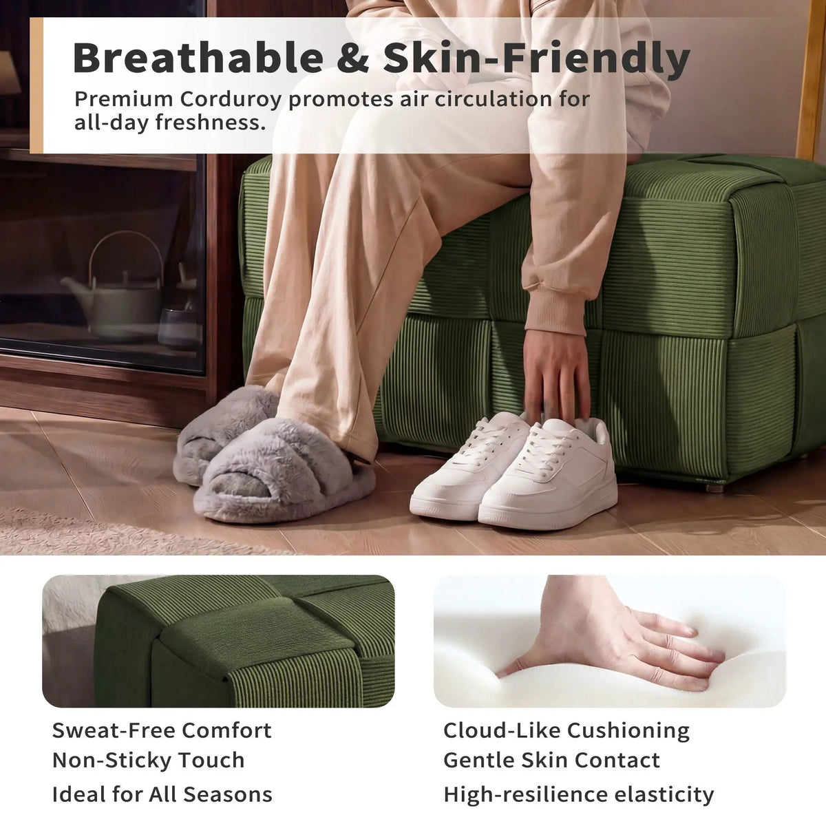 Modern Ottoman Foot Rest | Woven Design | Engineered Wood Frame | 14.2 Inch Cube