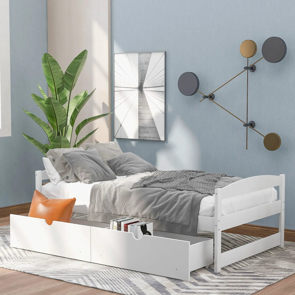 Platform Bed | Pine Wood Frame | Dual Rolling Drawers