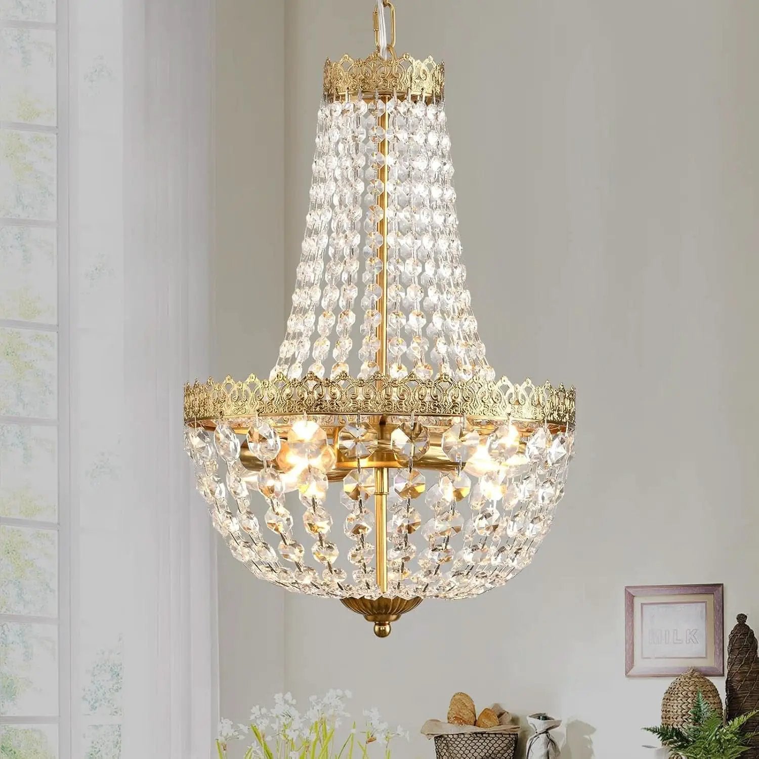 Antique Brass Crystal Chandelier Four Light Pendant from PriceLows™