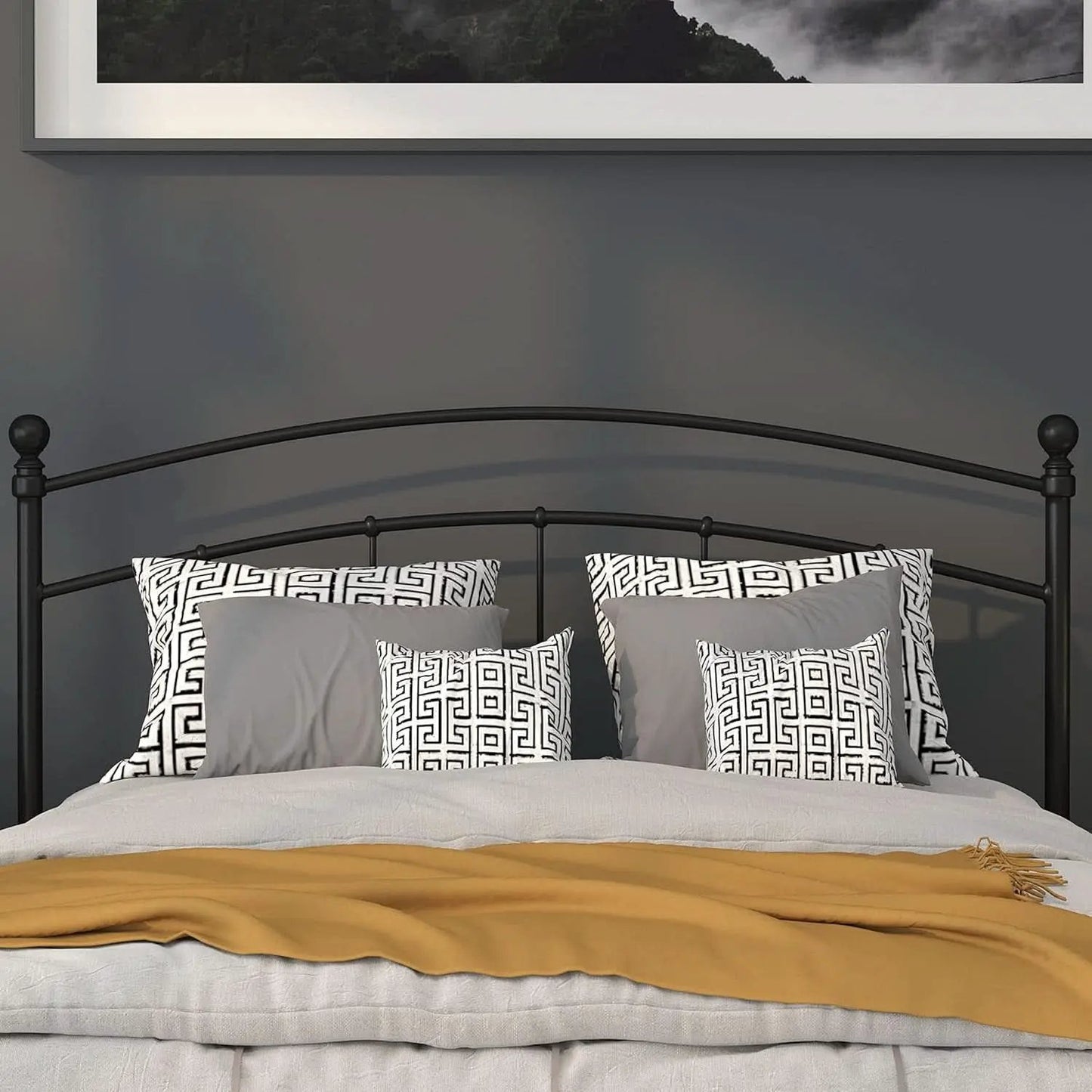 Contemporary Black Metal Queen Size Headboard with Support from PriceLows™