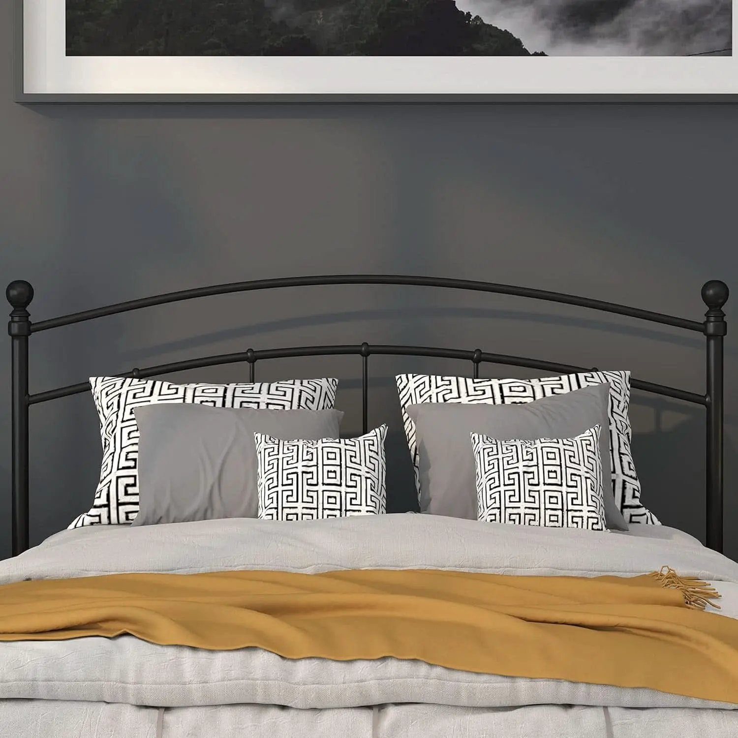 Contemporary Black Metal Queen Size Headboard with Support from PriceLows™