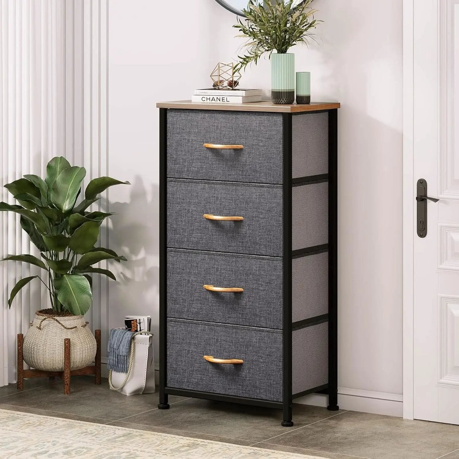 4 Drawer Dresser With Wooden Top And Fabric Storage from PriceLows™