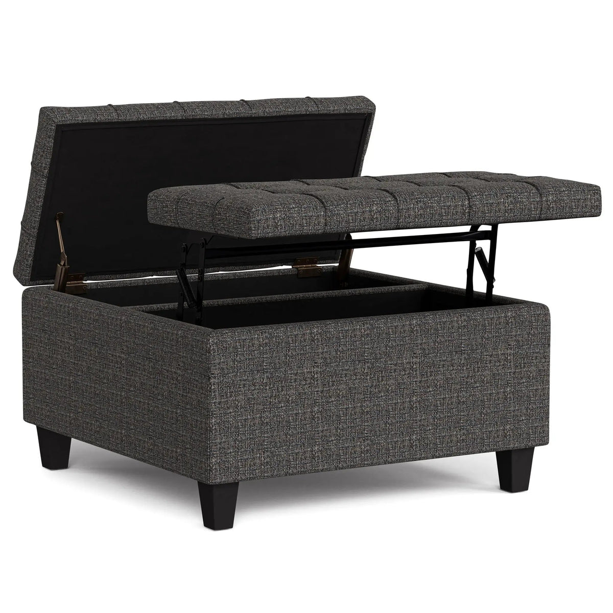 Coffee Table Storage Ottoman | Lift Top Hinge | Solid Wood Base | Large Square