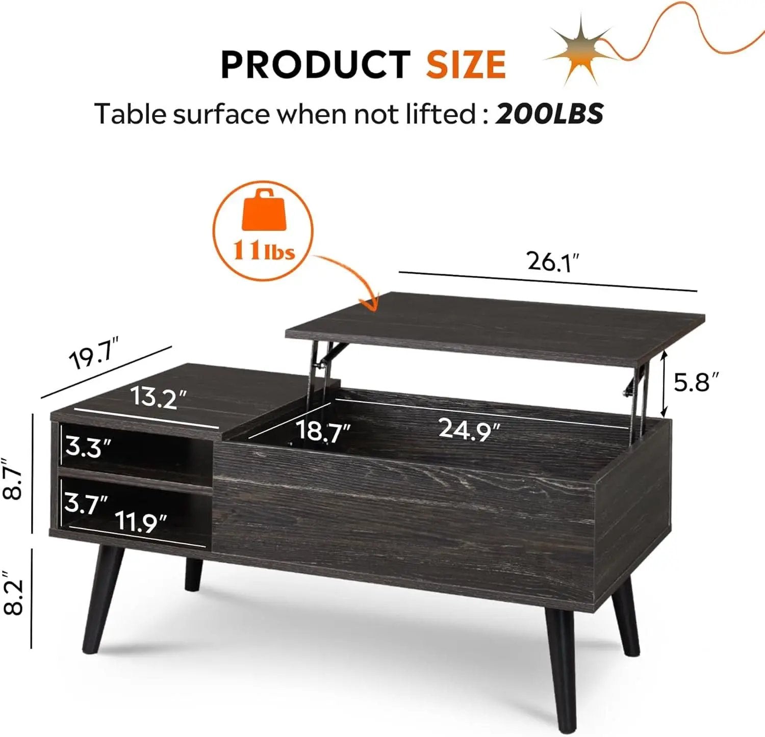 Wood Lift Top Coffee Table Hidden Compartment Charcoal from PriceLows™