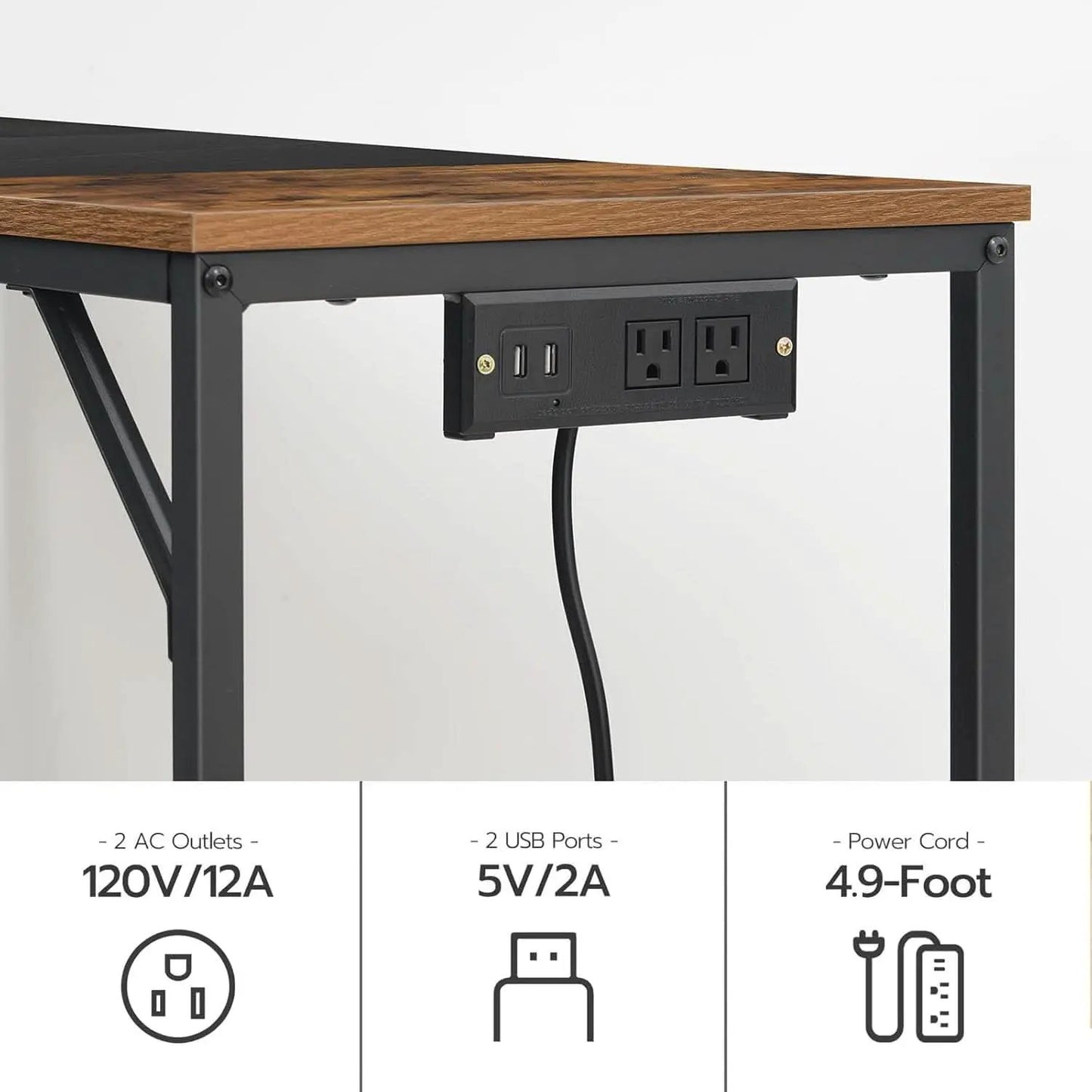 Computer Desk With Power Outlets In Rustic Brown And Black from PriceLows™