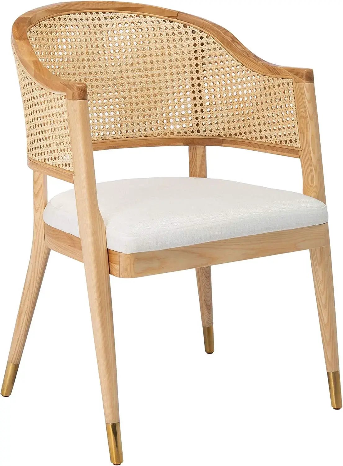Natural Rattan Accent Chair with Brass Caps Fully Assembled from PriceLows™