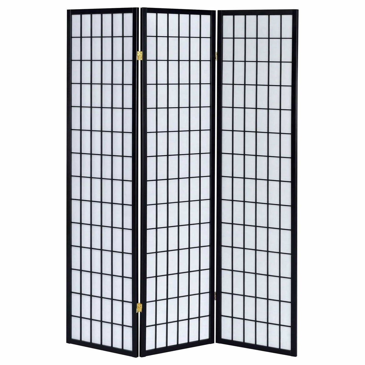 Carrie 3-Panel Room Divider Folding Shoji Screen | 52 x 0.75 x 70.25 in | Rubberwood & Fabric | Black