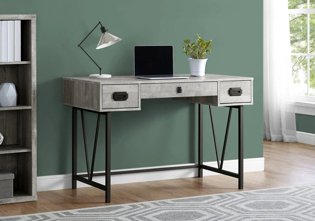 Transitional Computer Desk | Thick Paneled Design | Two Side Drawers | Metal Glides