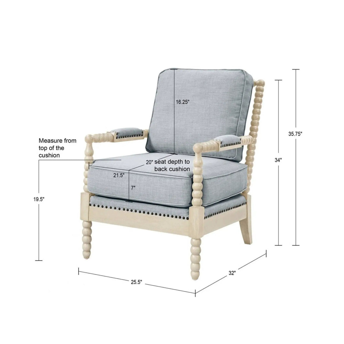 Madison Park Arm Chair | Open Back Spindle Design | Padded Armrests | Casual Style