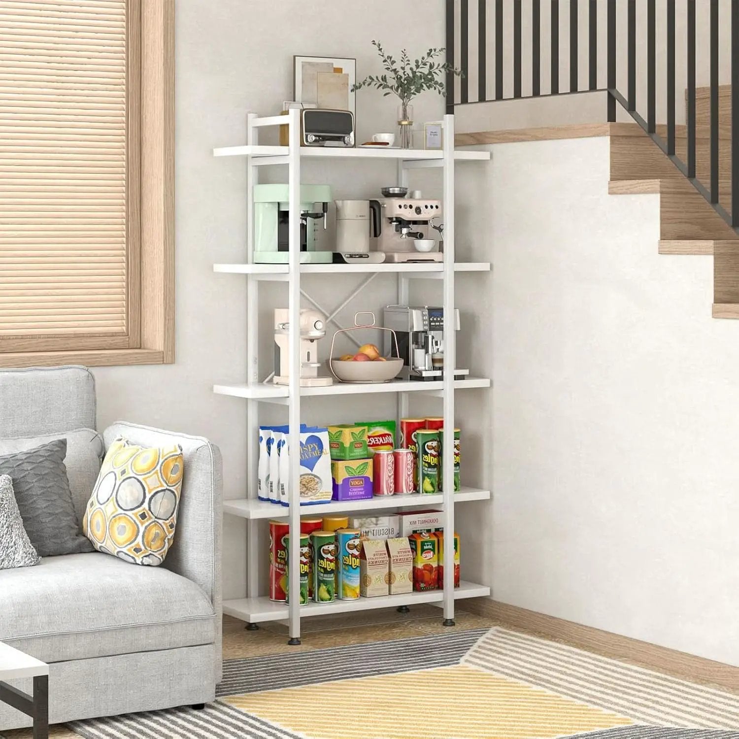White 5 Tier Wooden Bookcase Tall Storage Organizer from PriceLows™