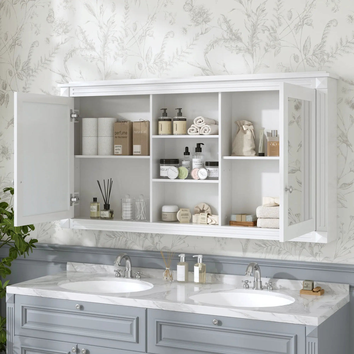 2-In-1 Wall Mirror Cabinet | 55 Inch Width | Soft-Closing Hinges | Dual High-Definition Mirrors