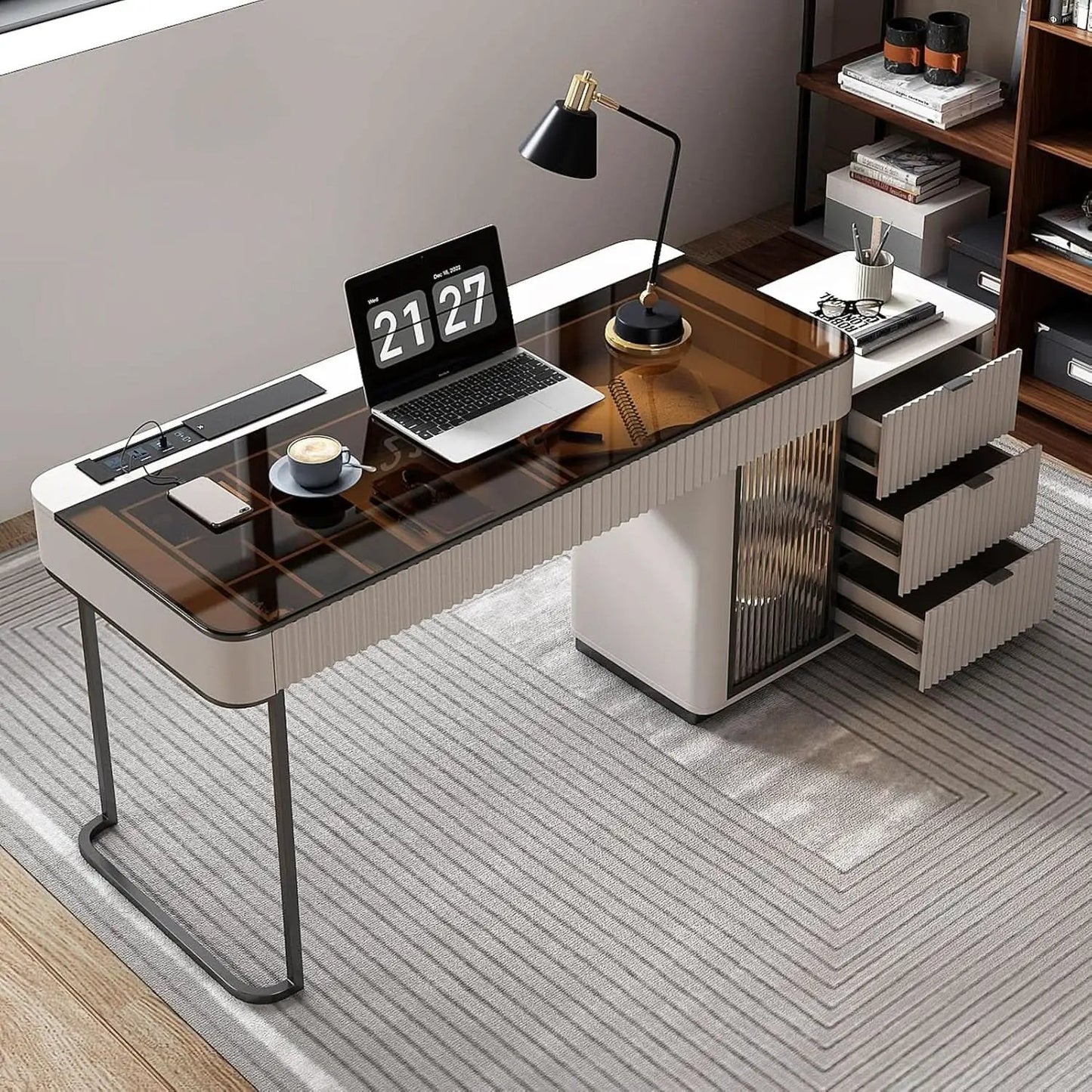 Ivory 50 Inch Office Computer Desk With Cabinet LED lights from PriceLows™