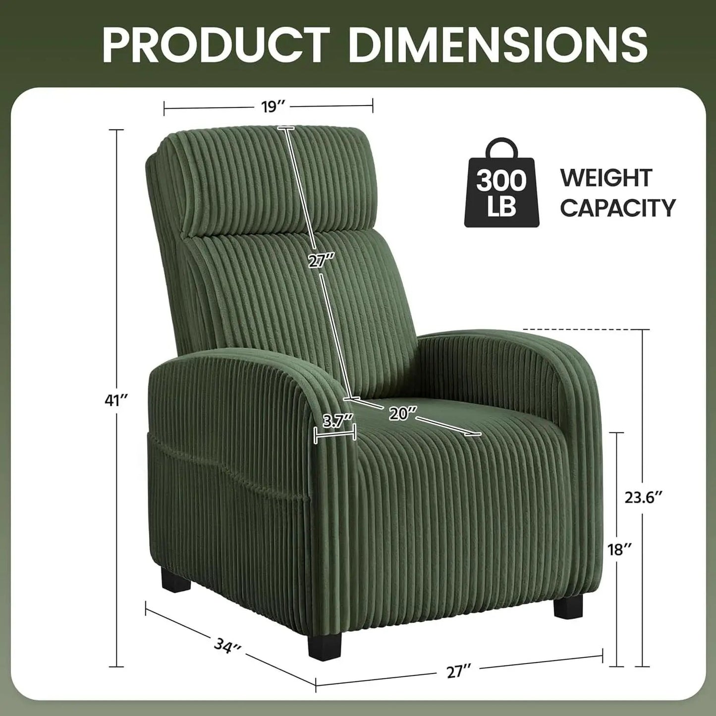 Corduroy Dark Green High-Back Armchair With Pockets from PriceLows™