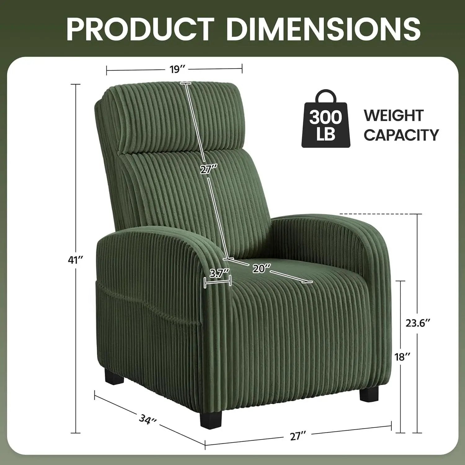 Corduroy Dark Green High-Back Armchair With Pockets from PriceLows™