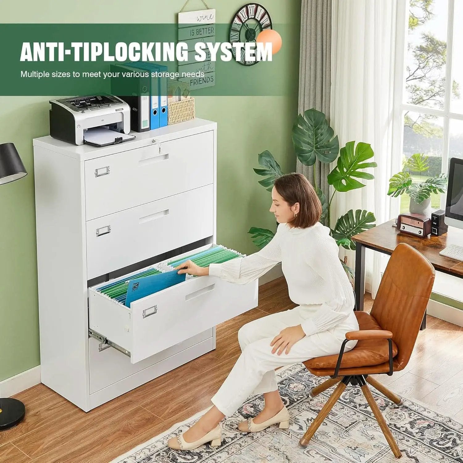 4 Drawer File Cabinet With Lock White Metal Lateral Filing from PriceLows™