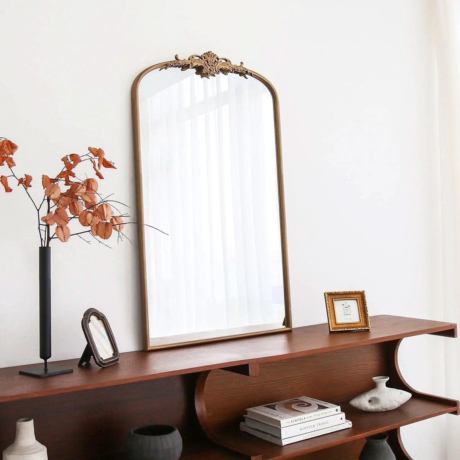 Arched Gold Baroque Mirror 42x24 Inch Wall Mounted from PriceLows™