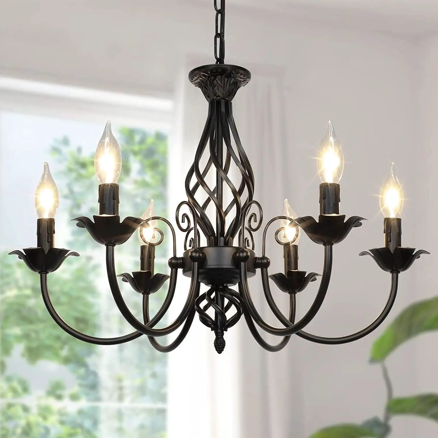 Six Light Matte Black Farmhouse Ceiling Chandelier Fixture from PriceLows™